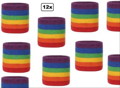 12x Zweetbandje regenboog - polsband - Merk PartyXplosion - sport zweetband thema feest optocht festival pride
