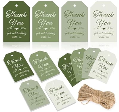 Cadeaulabels in saliegroen - 120 stuks, kleurrijke bedankkaartjes voor bruiloften en verjaardagen