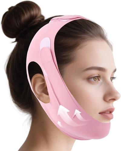 Ademend en Herbruikbaar Dubbel Kin Verstevigend Masker voor Slaap, V-vormig Lifting en Kaak Oefening voor Vrouwen