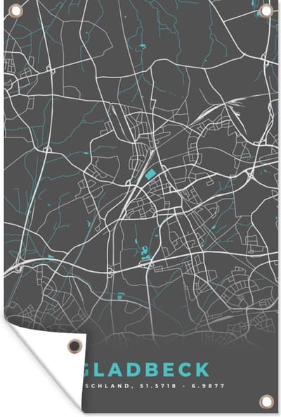 Muurdecoratie Blauw – Duitsland – Plattegrond – Stadskaart – Kaart – Gladbeck - 120x180 cm - Tuinposter - Tuindoek