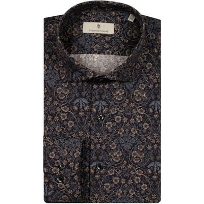 Thomas Maine Overhemd Roma Modern Kent Dark Floral Pattern Poplin Navy / male