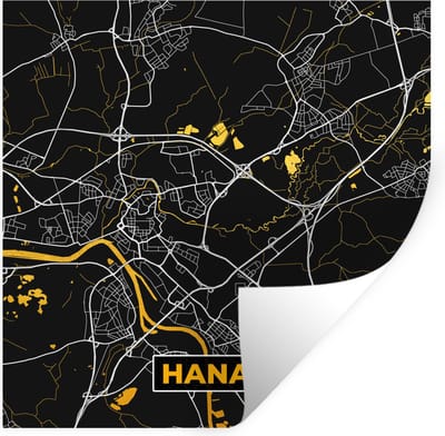 Muurstickers - Sticker Folie - Hanau - Stadskaart - Goud - Kaart - Plattegrond - Duitsland - 100x100 cm - Plakfolie - Muurstickers Kinderkamer - Zelfklevend Behang XXL - Zelfklevend behangpapier - Stickerfolie