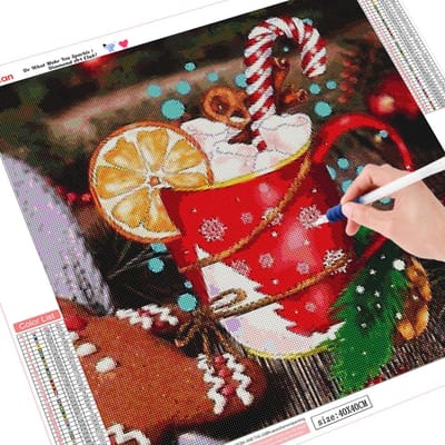 Kerstmis 5d diamant schilderij cartoon koffiekopje volledige ronde diamant mozaïek diamant borduurwerk 30x30CM red