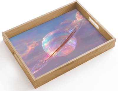 Dienblad hout 40x30 cm - Schootdienblad - Planeet - Lucht - Wolken - Pasteltinten - Borrelplank rechthoek - Plateau dienbladen
