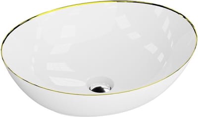 LAVITA FRESA GOLD LINE - Opzetwastafel 41,5x34 cm - Wit/Goud - Ovaal - Dunne rand - Zonder kraangat - Luxe