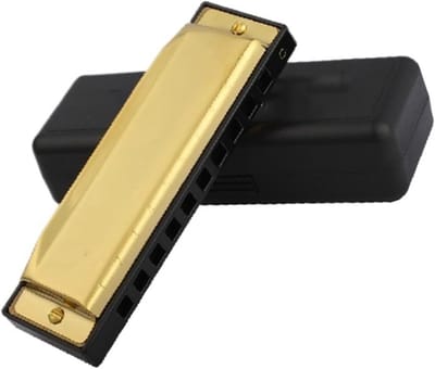 Blues Mondharmonica - Muziek Instrument - Muziek Maken - Gemakkelijk Bespeelbaar - 10cm Lengte - Goudkleurig