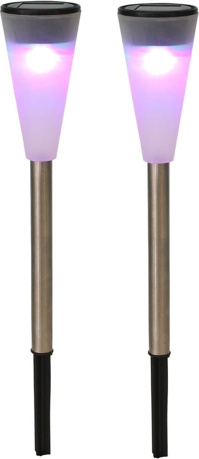 Tuinverlichting prikspot - 2x - LED - gekleurd - RVS - 36 cm - solarlamp - tuinlampen - solar