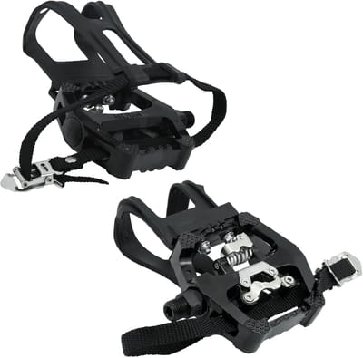 SnelShoppen - 1 Paar Fiets Pedalen SPD met Kooi en Band voor Mountainbike, Racefiets, Cyclocross, Opvouwbare Fiets, Spinningfiets, 9/16 Inch Spindel