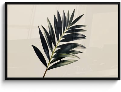 Poster in lijst - Fotolijst 120x80 cm - Posters - Palmblad - Subtiel - Groen - beige - Posterlijst zwart - Decoratie - Wanddecoratie woonkamer - Muurdecoratie slaapkamer