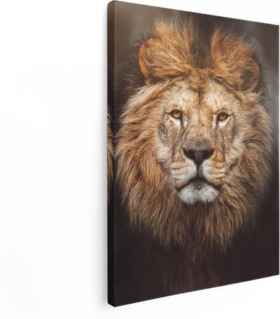 Artaza Canvas Schilderij Leeuwenkop - 30x40 cm - Klein - Muurdecoratie Dieren - Wanddecoratie Afrika - Kamer Accessoires