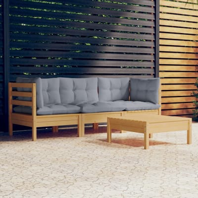 vidaXL - 4-delige - Loungeset - met - grijze - kussens - grenenhout