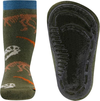 Ewers Antislipsok - T-Rex DINO Skeletten - Wit/Oranjebruin - Donkergroen & Blauwe Rand - maat 19/20
