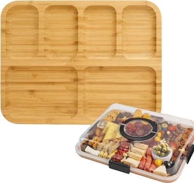 Latium Borrelplank van Bamboe Hout inclusief Deksel met Handvat - Luxe Tapasplank - Serveerplank - Inclusief gratis E-book - Kerstcadeau voor Vrouwen of Mannen