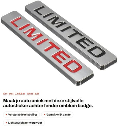 Dailygoods- Autosticker Achter Fender Emblem - Aluminium - Zwart/Rood - 89 x 15 x 5 mm - 20 g - 1 x Autosticker - Badge