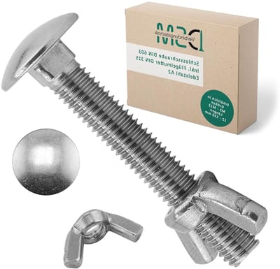 DSM Slotschroeven M12 x 65 mm volgens DIN 603 - M12 vleugelmoer DIN 315 - roestvrij staal A2/V2A - volledige schroefdraad - platte ronde kopschroeven met vierkante aanzet - vlindermoer - 50 stuks
