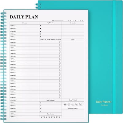 Ongeplande Dagplanner met Uurschema en To-Do Lijst, Spiraal Agenda voor Dames en Heren, Blauw