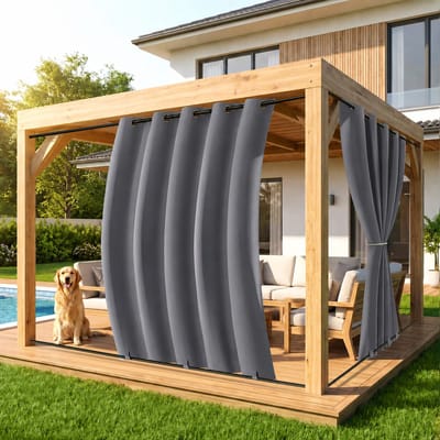 MUPOO Extra Brede Buitengordijn Waterdicht & Windbestendig - Met Onder Fixatie tegen Wind - Verduisterend & UV Werend - Outdoor Gordijnen voor Terras, Veranda & Pergola - 180x244 cm -Donkergrijs- 1 Stuk (Rideau Extérieur Imperméable)