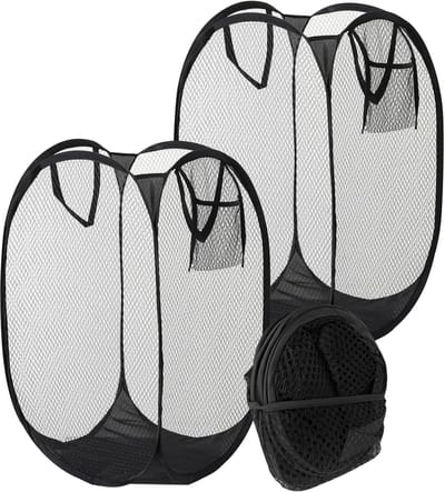 Pop-up, Mesh Wasmand met Honingraat Net, Grote Draagbare Opbergmand met Handgrepen, Voor Badkamer, Studentenkamer, Camping en Kinderkamer