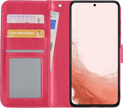 Hoes - Met Pasjeshouder - Geschikt voor Samsung Galaxy S22 Plus - Luxe Bookcase Portemonee - Flip Case - Kunstleer Book Case - Flipcase - Book Cover - Walletcase - PortemonneeHoes - Donkerroze