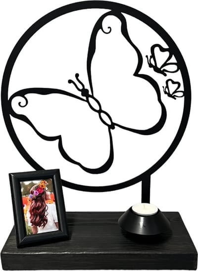 Vlinder urn - mini urn - metaal in houten sokkel - as-ruimte 10ml - Exclusief Nederlands ontwerp - gedenkaltaar - kwaliteit