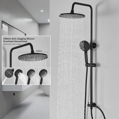 DERW Max Regendouche - Doucheset Zwart - Met Omstelling Voor Badkamer - 4 Standen Handdouche - Verstelbare Hoogte 74-112 cm - Roestvrijstalen - Waterbesparend - Zwart
