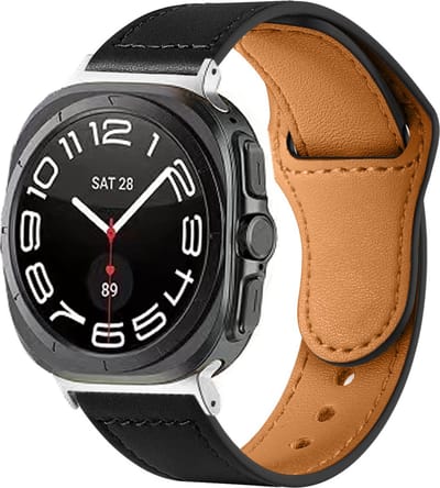 Strap-it Genuine leren smartwatch bandje met druksluiting - geschikt voor de Samsung Galaxy Watch Ultra 2 (2026) / Ultra (2024/2025) - zwart