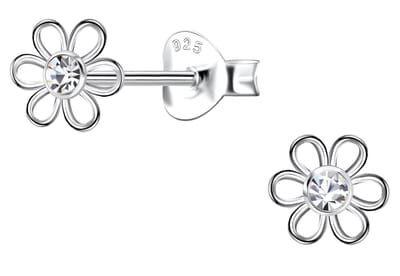 Joy|S - Zilveren bloem oorbellen - 6 mm - bloemetjes met kristal - oorknopjes - sterling zilver 925