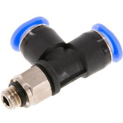 6mm x M 6 rechte hoek T-stuk Messing/PBT Insteekfitting Buitendraad Draaibaar Compact Ontwerp NBR [2 Stuks]