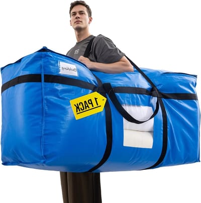Extra grote verhuiszak voor opslag van beddengoed, kleding en dekens - Jumbo opbergzak met ritsen in blauw (1-pack)