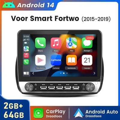 Hexinex 10.1" autoradio Geschikt voor Smart Fortwo/Forfour 453 (2015-2019) - Draadloos CarPlay, Android Auto, Android 15, multimediaspeler, 2GB+64GB