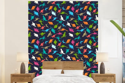 Behang - Fotobehang Patronen - Dino - Kleuren - Jongens - Kinderen - Kids - Kind - Breedte 225 cm x hoogte 280 cm
