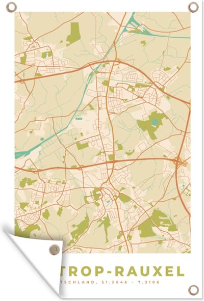 Muurdecoratie Plattegrond - Castrop-Rauxel - Kaart - Stadskaart - Vintage - 120x180 cm - Tuinposter - Tuindoek