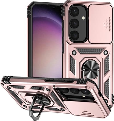 Coverup Hoesje - Geschikt voor Samsung Galaxy S25 Hoesje - Coverup Armor Ring Kickstand Back Cover met Camera Shield - Rose Gold