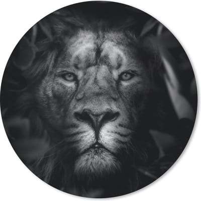 Muismat rond 20x20 cm - Mousepad Dieren - Leeuw - Jungle - Zwart - Wit - Ronde muismatten