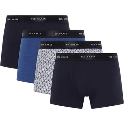 Ted Baker Effen boxershorts voor heren (Set van 4) (Marine/Multikleurig)