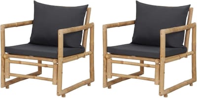 Tuinstoelen met kussens - Bamboe stoelen - Buiten ontspannen - Inklapbaar ontwerp - 69 x 60 x 49 cm - Natuurlijk