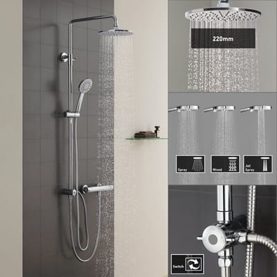 Auralum Max Doucheset met Handdouche - 90 cm Glijstang - Handdouche met Filter - Douchekop Ø 12 cm - 6 Standen - Inclusief Boorvrije Plank - Doucheslang 150 cm - RVS Complete Glijstangset - Waterbesparend - Chroom&Wit