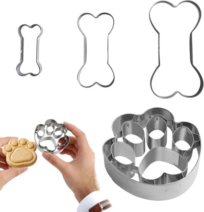 Set van 4 Botvormige Uitsteekvormen voor Hondenkoekjes - RVS Bakvormen voor Hondensnacks en Taartdecoratie