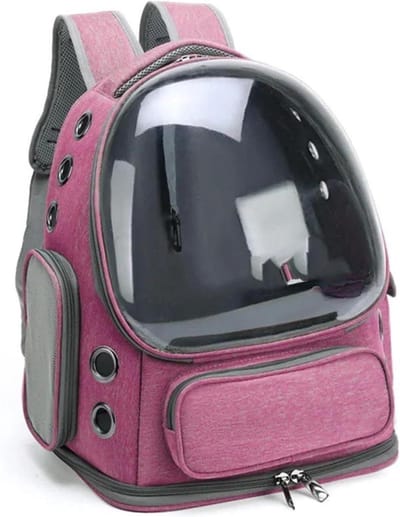 Stoeltas Transparante Kattenrugzak - Reisrugzak Hond - Motor Rijden - Ademend Ontwerp - 42x27x34cm - Roze