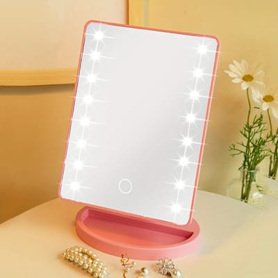 Livano Make Up Spiegel - Met Verlichting - Met Led Verlichting - Led - Met Licht - Opmaakspiegel Met Ledverlichting - Staande Spiegel - Tafelspiegel - Tafel - Roze