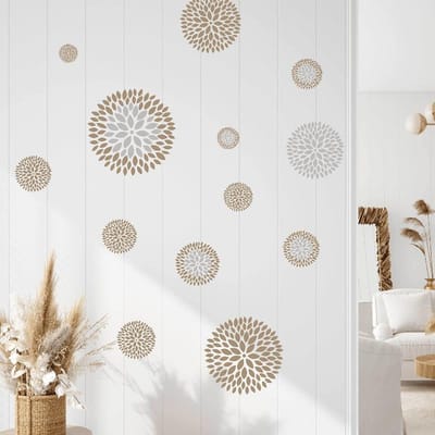Bohemian Bloemen Muurstickers - Zelfklevende Ronde Bloemstickers voor Slaapkamer, Woonkamer of TV-Achtergrond Decoratie, Boho Woondecoratie