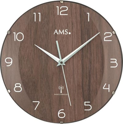 AMS F5558 - Wandklok - Analoog - Radiogestuurde tijdsaanduiding - Walnoot structuur - Kunststof - Hout - Mineraal glas - Bruin
