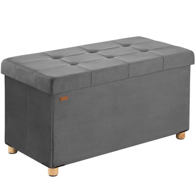 Casaria Opbergbank - Opbergruimte 76x38x42cm Opvouwbaar Fluweel - Antraciet