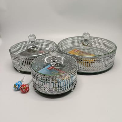 Nordic lichte luxe ijzerkunst ronde gestreepte spiegel fruitschaal met deksel 6 Inches gray