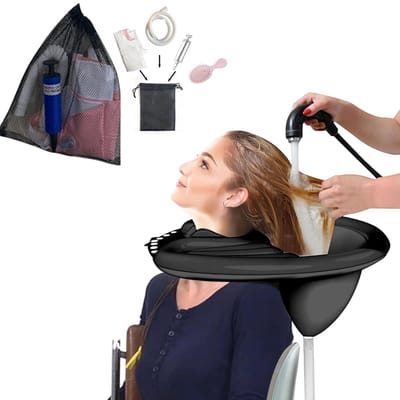Opblaasbare shampoobak - Draagbare opblaasbare shampoobak - Home Head Spa-product - Lichtgewicht shampoobak - Geschikt voor zwangere vrouwen, ouderen, patiënten, kinderen en vrouwen na de bevalling - Zwart
