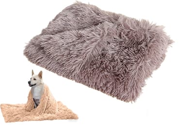 Fluffy Dikke Hondendeken Hondenkussen Kattendeken voor Bank Bed en Auto, Pluche Super Zacht Wasbaar in de Wasmachine, Geschikt voor Alle Seizoenen, Verhaart Niet, Khaki 127x100 cm