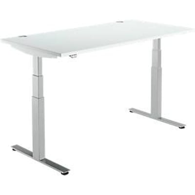 Schäfer Shop  Select Bureautafel DRIVE UP 2, T-poot, rechthoek, tweetraps elektrisch in hoogte verstelbaar, B 1600 mm, lichtgrijs/blank aluminium