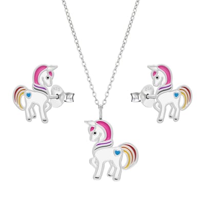 WeLoveSilver - kindersieradenset - zilveren ketting en oorstekers - eenhoorn