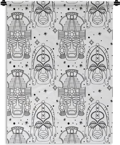 Wandkleed - Wanddoek - Inca - Rituelen - Maskers - Patroon - 90x120 cm - Wandtapijt