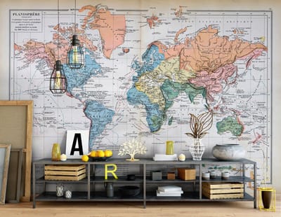 Fotobehang - Vliesbehang - Wereldkaart - Wereld - Geografie - 254x184cm